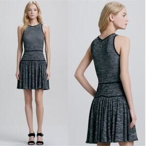 NWT Tibi Gray Black Fit and Flare Sleeveless Mini Cocktail Dress Women Size 4